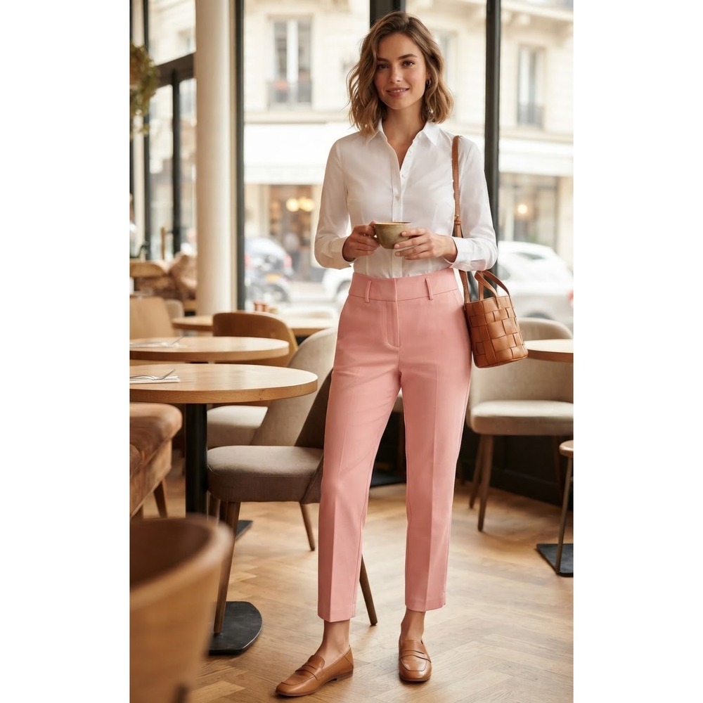 DKNY Pink High Rise Ankle Lined Trousers Slim Tapered Dress Pants Size 2